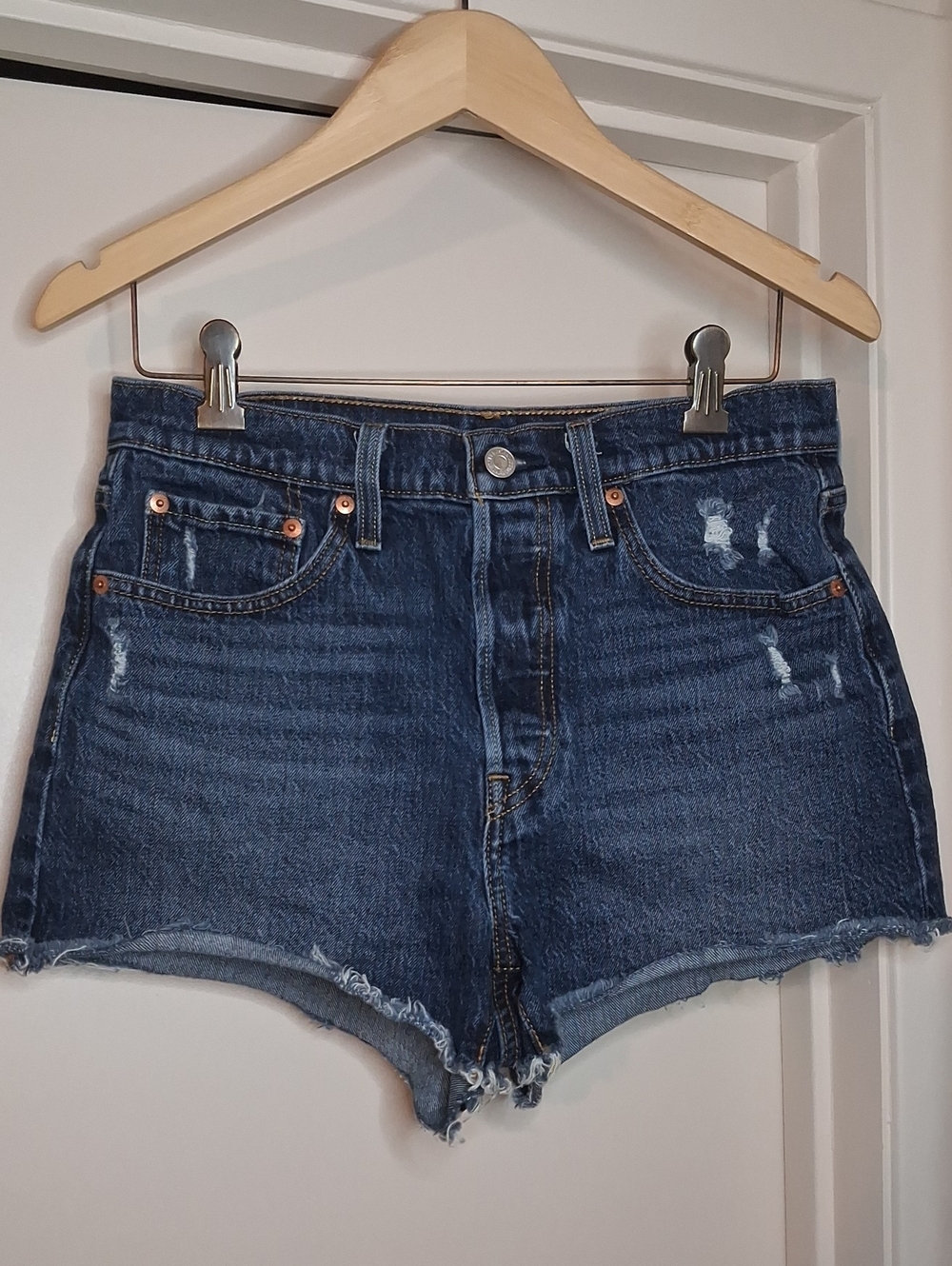 Levi's 501 Dark Blue Distressed Denim Cutoff Shorts